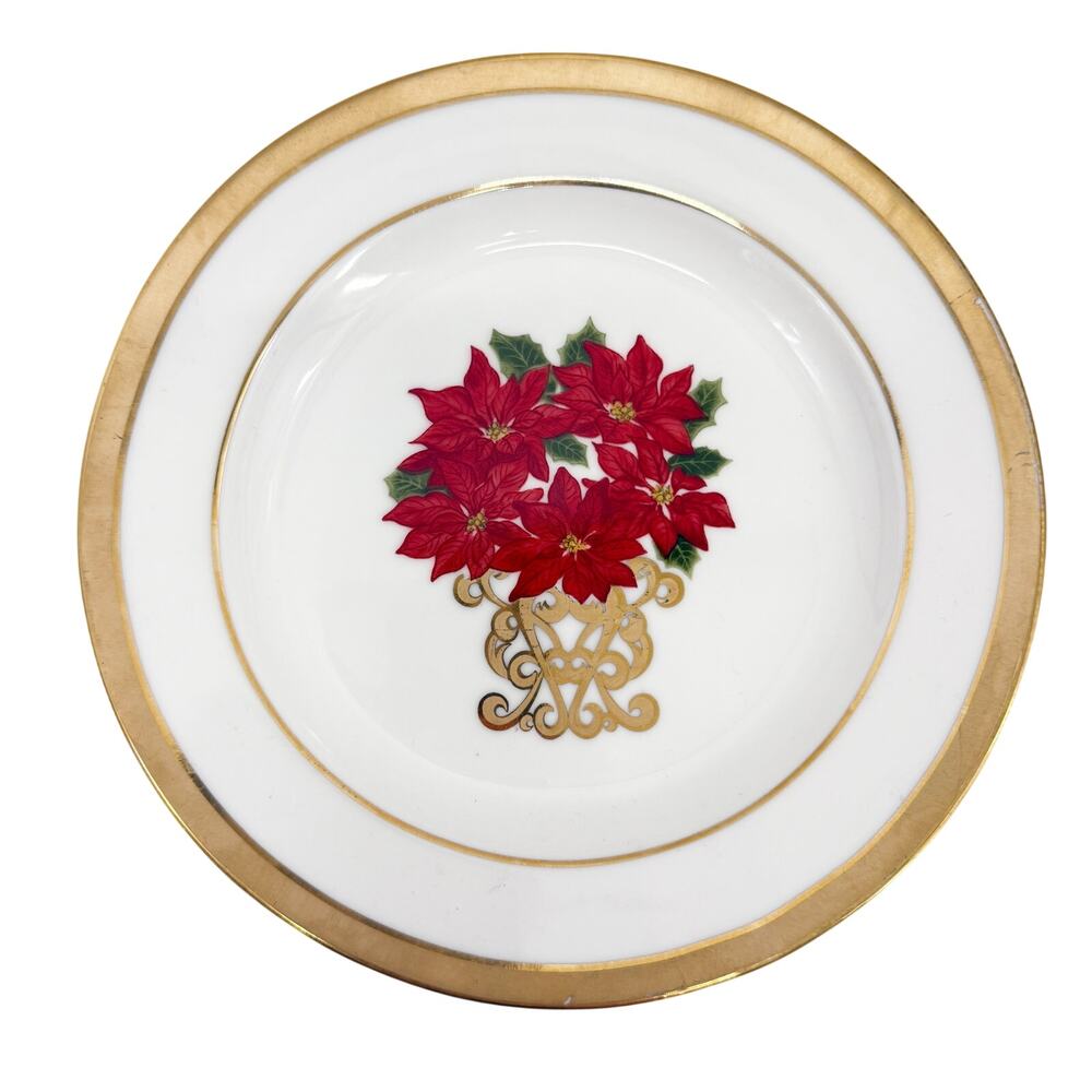 vintage Florentine Scroll Poinsettia red gold 8" Salad Plate American Atelier